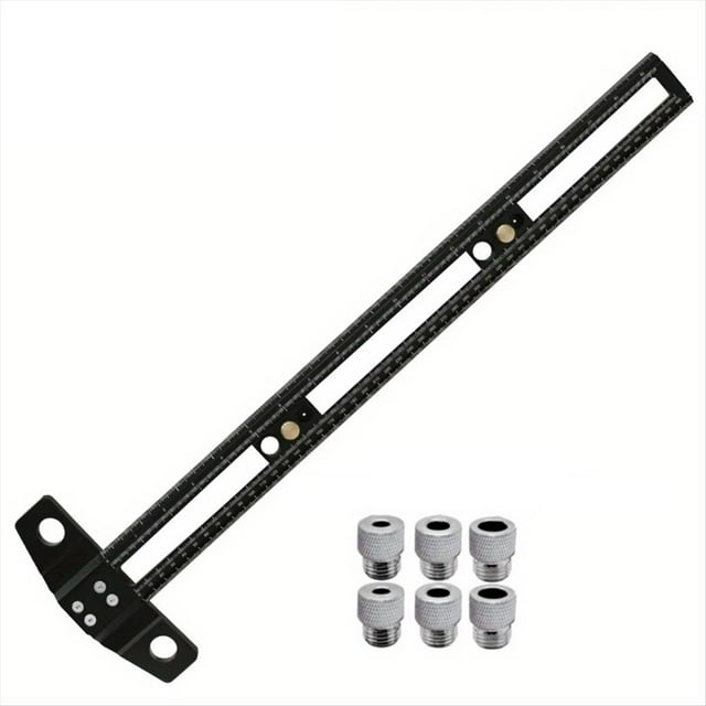 Regla de Puntuación y Posicionamiento de Perforación 2 en 1, Calibre de Marcado de Aleación de Aluminio con Guías de Broca de 6/8/10 mm, 50 cm