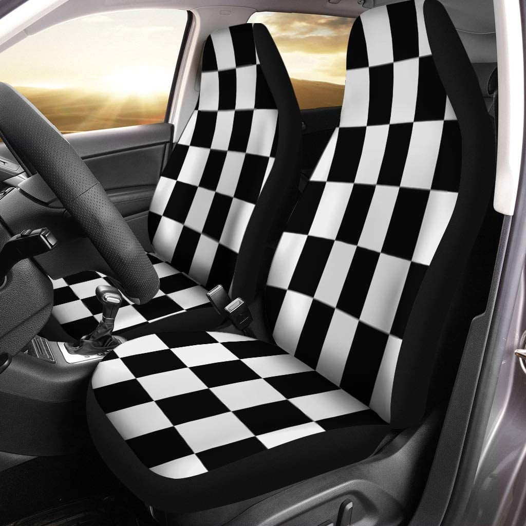 KXMDXA Set of 2 Car Seat Covers Checker 3D Black White Pattern Checkerboard Floor Abstract Board