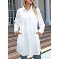 thumbnail image 5 of Women'S Casual Shirt Dress Collar V Neck Button Down Loose Long Sleeve Mini Dresses White M, 5 of 6