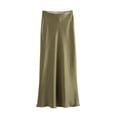 thumbnail image 6 of Women Fashion Satin Solid Pleated Midi Skirt Vintage Mid Elastic Waist Female Chic Lady Skirts, 6 of 7