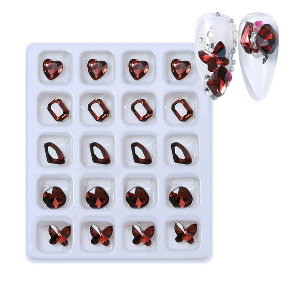 huanledash 20Pcs/Box Nail Rhinestone Multi Shapes Lustrous Shining Long Lasting 3D Nail Decoration Resin Water Drop Heart Nail Art Rhinestones Kit Craft Supplies