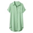 thumbnail image 6 of dazeni Womens Button Down Shirts Lapel Short Sleeve Shirts Dress Lightweight Casual Long Tunic Tops Pocketed T Shirts for Travel Beach Vacation Green S, 6 of 7