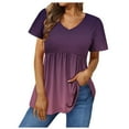 thumbnail image 2 of Summer Fashion Plus Size Tops for Womens 2025 Casual V-neck Gradient Printed Short Sleeved Top, 2 of 5