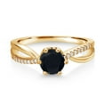 thumbnail image 2 of Gem Stone King 18K Yellow Gold Plated Silver Ring Round Onyx and Moissanite (0.88 Cttw) (Size 5), 2 of 4