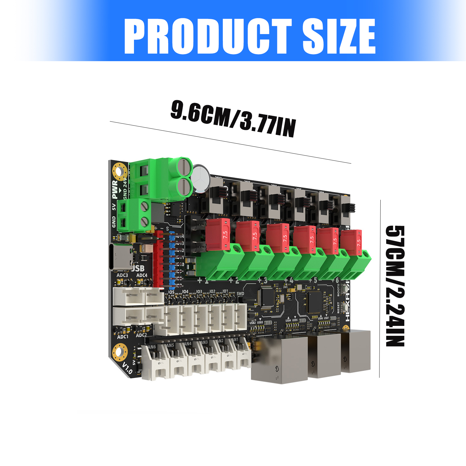 6 Port USB2.0 Hub Hexa Distro Fusions With CAN2.0 Connectors And 24V Power Distribution For Multiple Head Printer