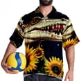 thumbnail image 4 of Crocodile Starry Sky Sunflower Men's Short Sleeve Spread Collar Tops, Casual Button Down Shirts, Printed Summer Beach Shirts, Unisex, 4 of 6