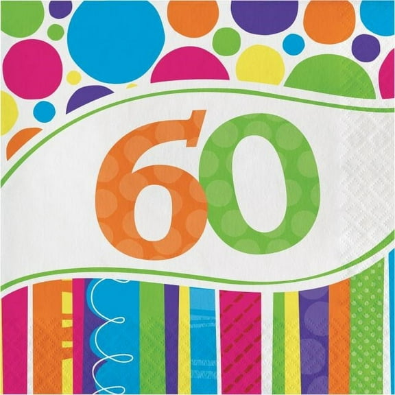 Party Creations Bright and Bold 60th Birthday Lunch Napkins, 18 Ct