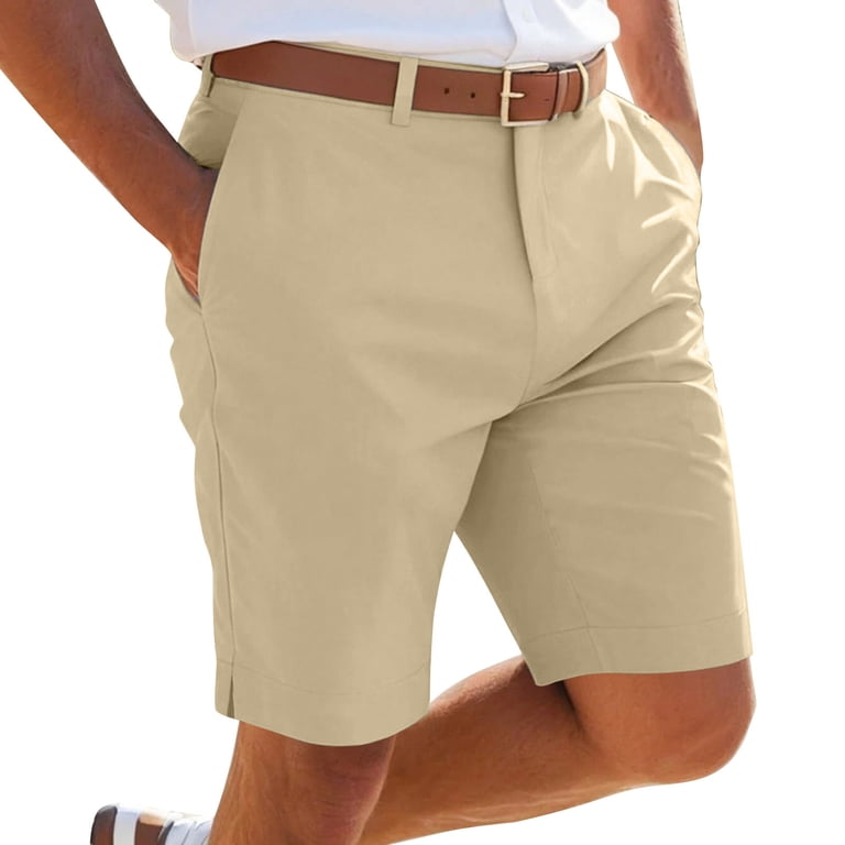 YODETEY Men's Stretch Casual Shorts with Pockets,Mens Classic Summer Dress Shorts,Big and Tall Beige,Size S-3XL