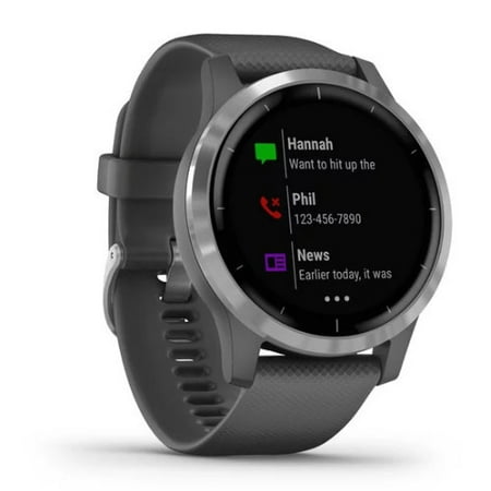 Garmin vívoactive® 4 Silver Stainless Steel Bezel with Shadow Gray Case and Silicone Band