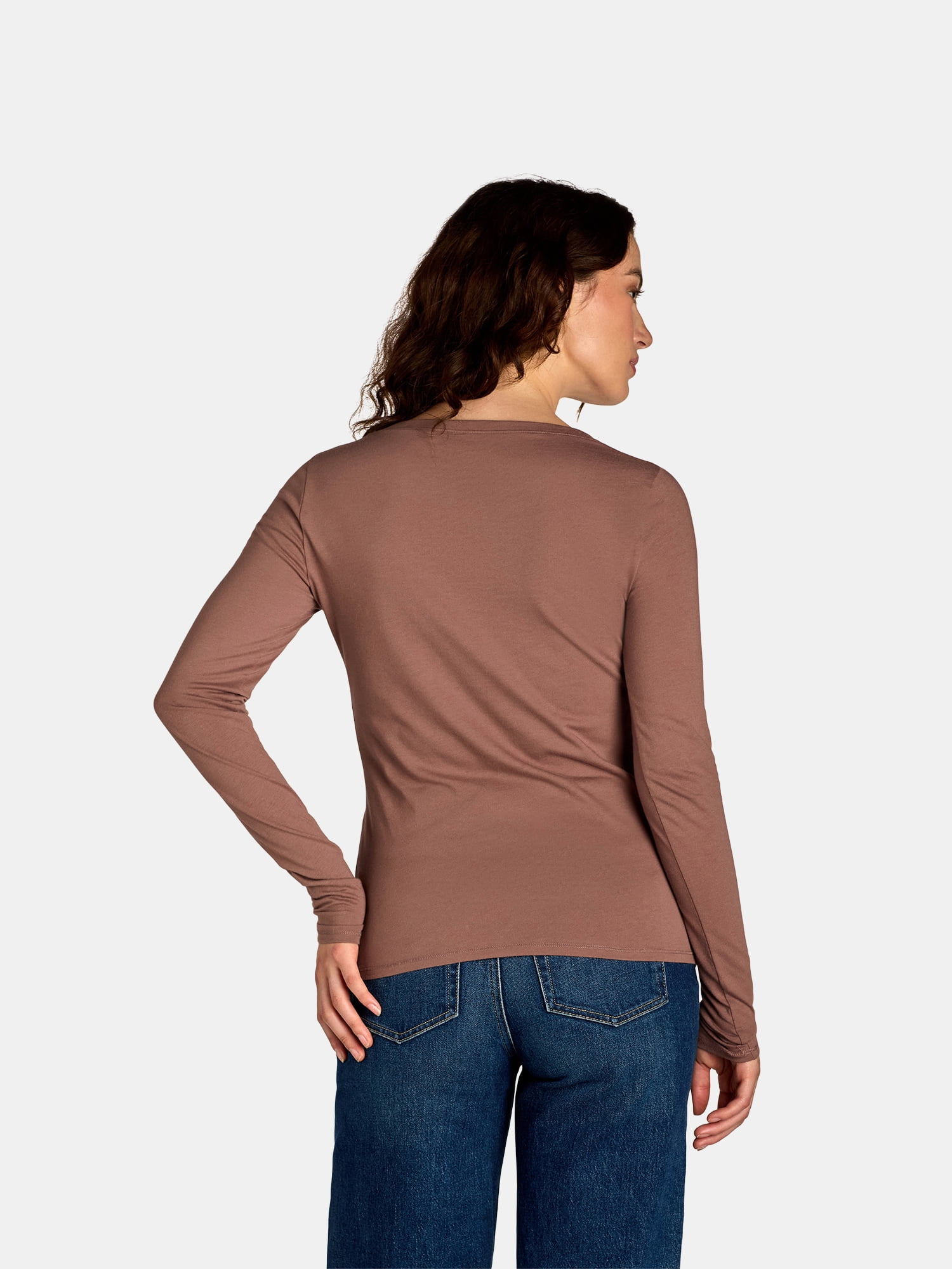 No Boundaries Scoop Neck Everyday Tee with Long Sleeves, 1 and 3 Pack, Women's