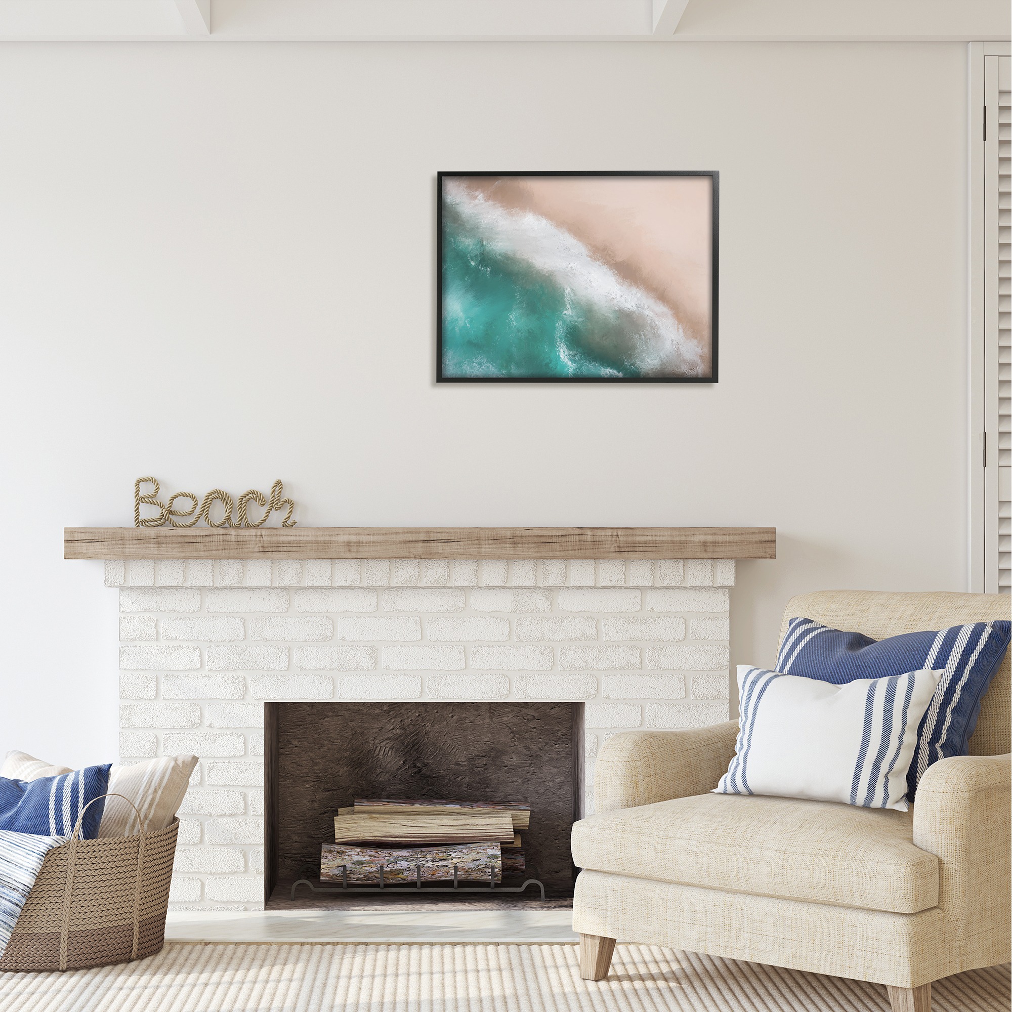 Stupell Industries Aerial Beach Foam View Landscape Painting Black Framed Art Print Wall Art, 30 x 24