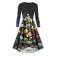 thumbnail image 4 of Ladies' Casual And Fashionable Christmas Tree Print Long Sleeved V-Neck Sexy Pocket Dress, Holiday Print, Retro Style, Party Wear, Comfort, Festive,Navy,5XL, 4 of 5