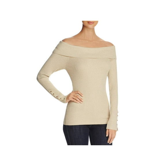 Marled Womens Off-The-Shoulder Metallic Sweater Gold L