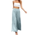 thumbnail image 2 of Satingcolo Linen Palazzo Pants for Women High Waist Tummy Control Wide Leg Pant Summer Flowy Loose Pull On Lounge Trousers, 2 of 3