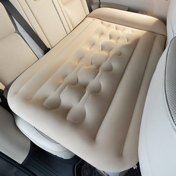 Inflatable Car Mattress Travel Bed, Thickened Car Camping Bed Sleeping Pad with Pump, Inflatable Pillows for Back Seat, Side Seat,Trunk Sleeping (Beige 1set)