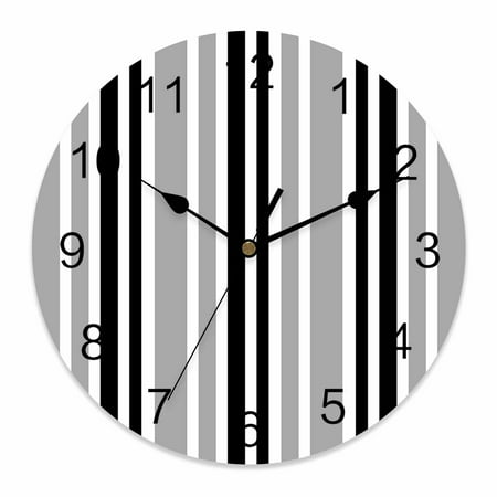Wall Clock Black Stripes Clocks PVC Silent Non-Ticking Battery Operated Decorative Grey Striped Lines Round Clock for Home Living Room Kitchen Bedroom Office School Wall Decor 14 Inch
