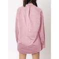 thumbnail image 3 of Camisa elegante de mezclilla para mujer, cuello en V, manga larga, bombón, 3 of 4
