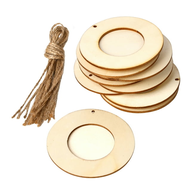 10pcs Mini Round Wood Photo Frame Picture Holder with Hanging Rope DIY Wooden Crafts for Wall Decoration