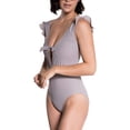 thumbnail image 3 of ToBeInStyle Women's Ruffle Sleeve w/Low V-Back One Piece - Light Beige - Large, 3 of 3