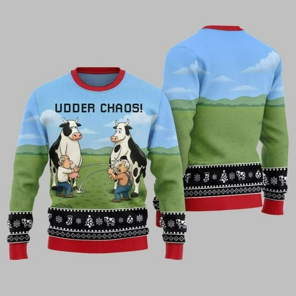 2025 Christmas Cow Udder Chaos 3D Christmas Sweater