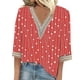 thumbnail image 1 of Camisa de Mujer blusa casual manga 3/4 encaje estampado cuello en V rojo 2xl SCZ, 1 of 3