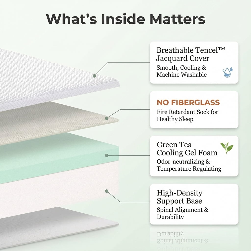 8 Inch Extra Firm/Medium Firm Memory Foam Mattress Full Size with Tencel Cover, Infused with Green Tea Gel, CertiPUR-US Certified, Fiberglass-Free