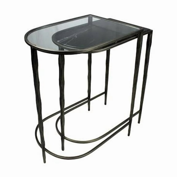 Harrison Cast Iron Nesting Console Tables with Glass and Marble Tops in Gold