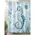 thumbnail image 2 of Coastal Seahorse Shower Curtain Set, Waterproof Shower Curtains for Bathroom, Ocean Nautical Starfish Seashells Coral Washable Fabric Cloth Bath Curtain for Bathtub Decoration with Hooks 72x78 Inches, 2 of 6