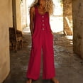thumbnail image 2 of Women's Sleeveless Wide Leg Jumpsuit Casual Loose Fit Button Front Romper with Pockets, 2 of 4
