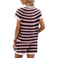 thumbnail image 5 of Sewkxo Two Piece Sets for Women Stripe Summer Crew Neck Lounge Short Sets Shorts Sleeve Drawstring Sweatsuit with Pocket,Pink M, 5 of 5