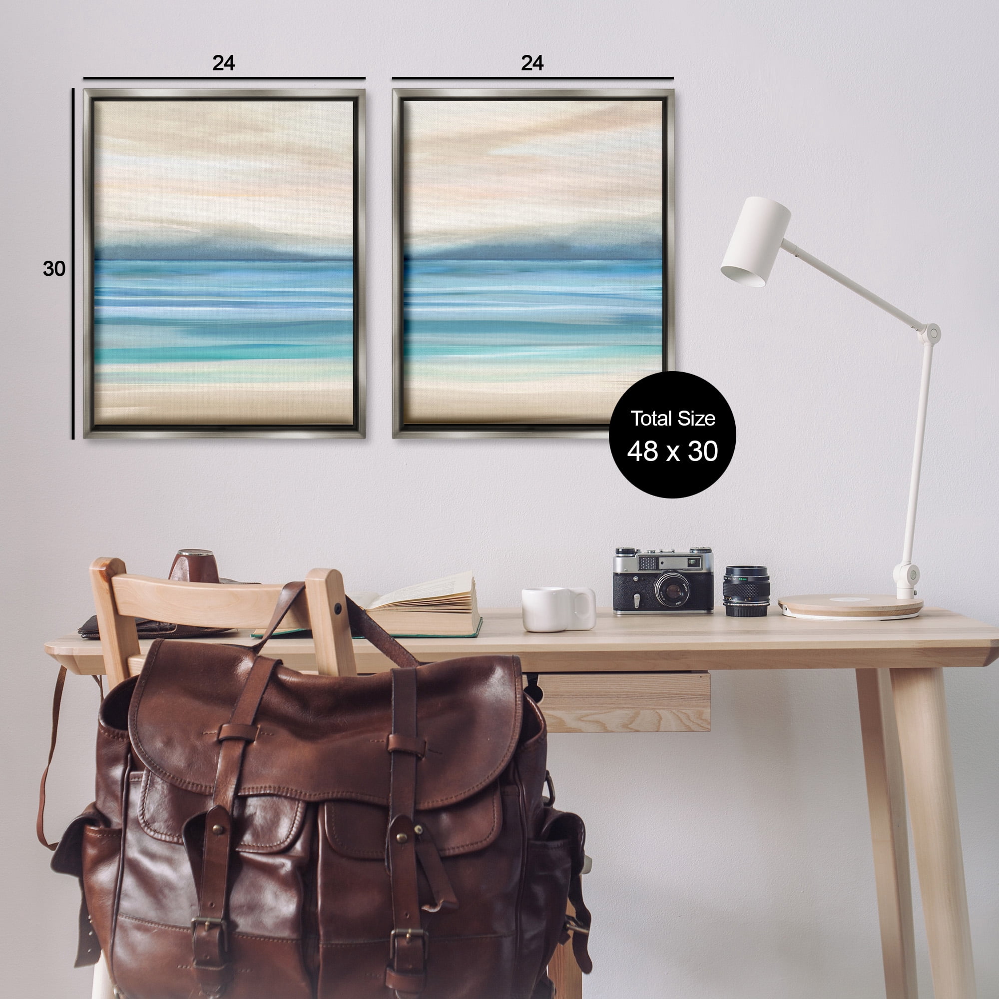 Stupell Industries Subtle Beach Seascape Landscape Painting Gray Floater Framed Canvas Art Print Wall Art, 25 x 31, Set of 2
