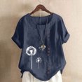 thumbnail image 1 of Lydiaunistar Hauts de Printemps pour Femmes Grande Taille Décontracté Col Rond Imprimé Manches Courtes Chemisier Boutonné T-Shirt Polyester Léger pour l'Été Marine, 1 of 6