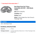 thumbnail image 2 of Rear Brake Drum Set 2 Piece - Compatible with 2001 - 2006 Mazda Tribute 2002 2003 2004 2005, 2 of 2