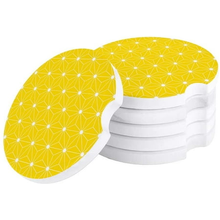 

FMSHPON Geometric Repeating pattern Yellow Set of 2 Car Coaster for Drinks Absorbent Ceramic Stone Coasters Cup Mat with Cork Base for Home Kitchen Room Coffee Table Bar Decor