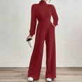 thumbnail image 3 of Bloomae Women's Long Sleeve Turtleneck Jumpsuit - Stretchy Ribbed Wide-Leg Casual One-Piece Back Cutout Rompers Loose Fit Overall Pants with Pockets, 3 of 8