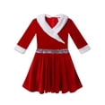 thumbnail image 4 of iEFiEL Girls Christmas Dancewear Long Sleeve Velvet Figure Ice Skating Roller Skating Tutu Dress Red 6, 4 of 7