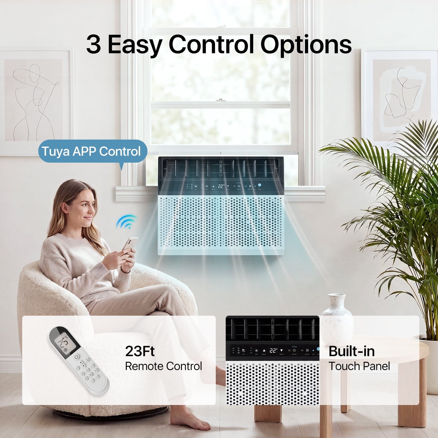 BaPiPro 12,000 BTU Smart Window Air Conditioner, WiFi & Tuya App Compatible, 6 Modes & 3 Fan Speeds, Cools Up to 550 Sq. Ft., White