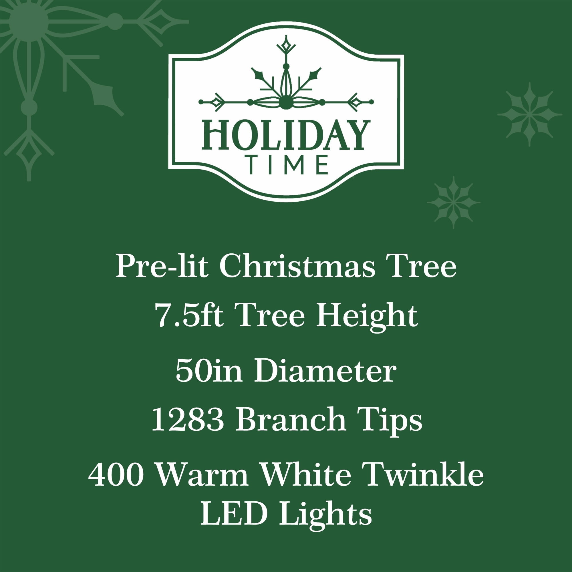 7.5' Pre-Lit Cedar Green Artificial Christmas Tree with 400 Warm White Twinkle LED Lights and Stand, by Holiday Time