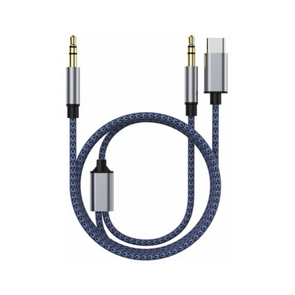 KIQ 2 in 1 USB C & 3.5mm AUX Audio to 3.5mm AUX Audio Cable-Blue(1.2M)