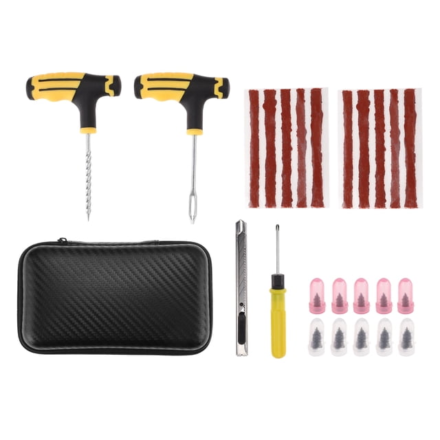 Unique Bargains 25 Pcs Tire Repair Kit Flat Tire Repair Tool to Fix Punctures for Jeep, Car, RV, SUV, UTV, Truck, Motorcycle, Tractor Puncture Repair Set Black