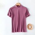 thumbnail image 2 of UYISJ Women's Summer Tops Mock Neck Short Sleeve Solid Color Basic Tees Cotton Tees Plus Size Casual T Shirts Blouse Tunic Tops Trendy 2024, 2 of 3