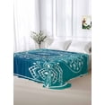 thumbnail image 5 of Teal Blue Boho King Size Flat Sheet, Wrinkleproof & Fadeproof Cooling Flat Bed Sheet Only, Retro White Rustic Flower Ethnic Pattern Breathable Soft Bedding Top Sheets 105 x 98 Inches, 5 of 8