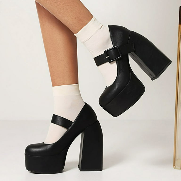 KBODIU Women s Heels Women Chunky High Heels Sandals Sense Of Personal Banquet Buckle Shallow Mouth Thick High Heel Thick With Single Wedding Heels