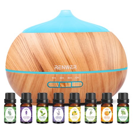 Anysun Essential Oil Diffusers,Aromatherapy Diffuser & Essential Oil Set with 8 Essential Oils,500ml Ultrasonic Aromatherapy Diffuser,Aroma Cool Mist Humidifier with Timer Waterless Auto Off