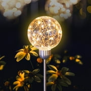 Decorative LED Solar Stake Light, 2 Pack Outdoor Solar Globe Lights Waterproof Solar Landscape Path Light for Yard, Patio, Walkway, Warm White