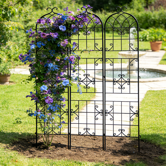 3PCS Tall Metal GardenTrellis Heavy Duty Outdoor Backyard  Trellis Vine Plant Vegetables Climbing Support,  18.70x86.61 inch, Black