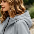 thumbnail image 6 of BRGZLK Long Rain Jacket for Women Zip Up Lightweight Waterproof Raincoat with Hood Outdoor Windbreaker Trench Coats with Pockets for Hiking Travel Gray XL, 6 of 8