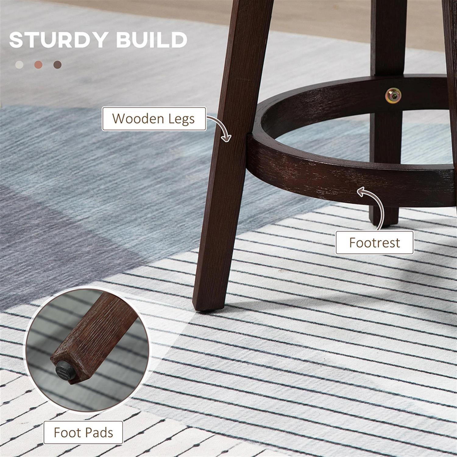 Demi Bonn Modern Bar Stool Set of 4, Cushioned Bar 26" Seat Height Stool with Nailhead Trim, Upholstered Back and Rubber Wood Legs for Kitchen, Dinning Room, Gray