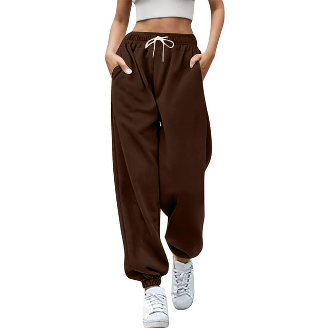 LUOGENLI Pantalon Décontracté pour Femme Pantalon Décontracté de Mode pour Femme à Cordon Uni Bas Froncés Pantalon de Sport Décontracté Pantalon Décontracté pour Femme Extensible Pantalon Habillé Décontracté pour Femme Cargo Café TTTG
