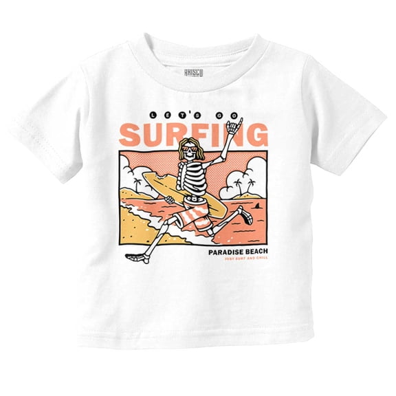 Let's Go Surfing Skeleton Beach Toddler Kids Crew Neck Graphic T-Shirt Brisco Brands 6M